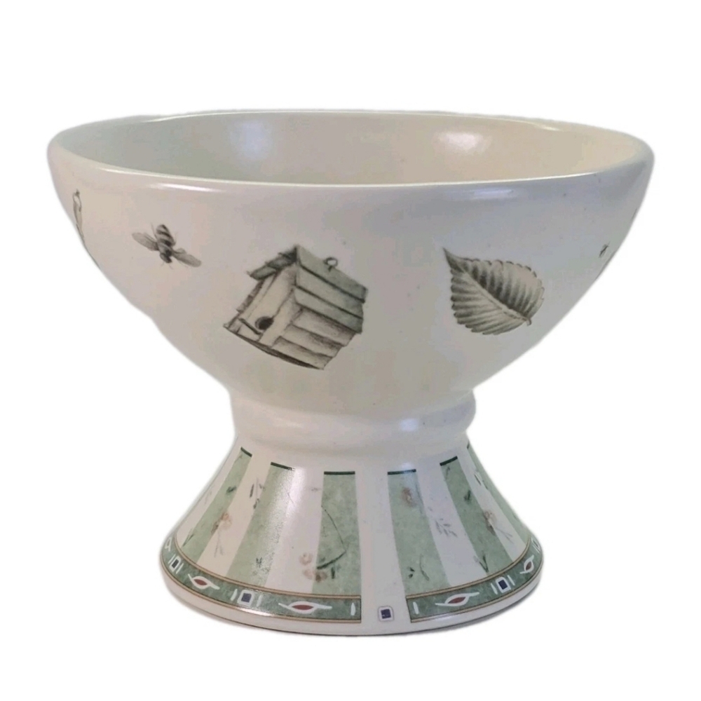 EUC Pfaltzgraff Naturewood pedestal DIP BOWL " in the garden" gardening Easter